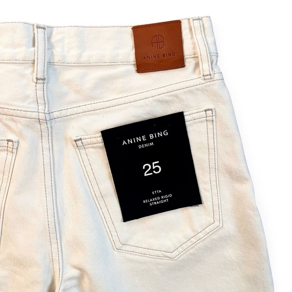 NWT Anine Bing Etta High Rise Cropped Straight Leg  Denim Jeans Off White 25 - Picture 9 of 14
